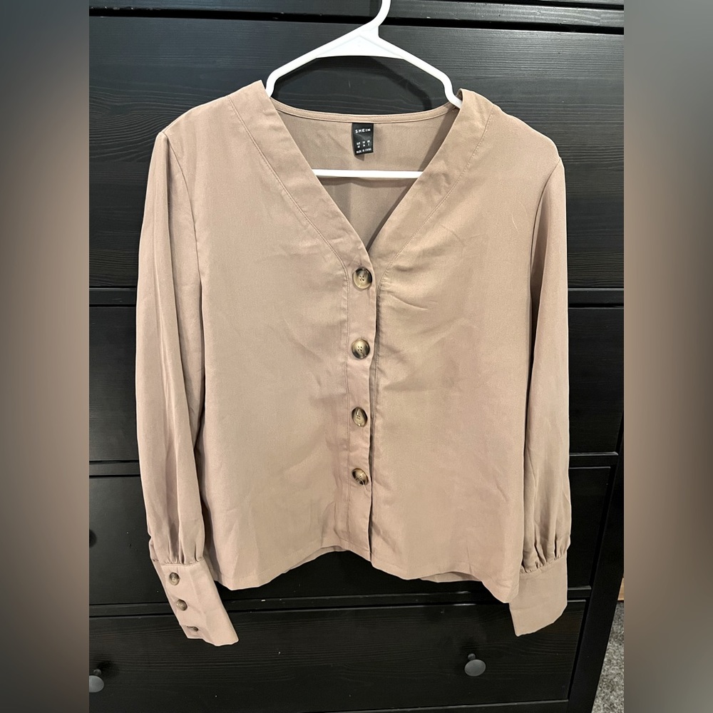 Shein Tan Button Up Long Sleeve XS